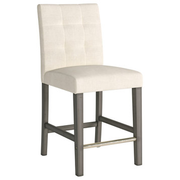 CorLiving Leila Fabric Counter Height Barstool with Solid Wood Legs, Beige