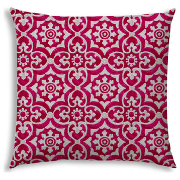 20" Pink Medallion Indoor Outdoor Sewn Throw Pillow