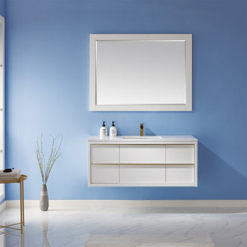 Morgan 48" Single Bathroom Vanity Set in White and Composite Carrara White Stone