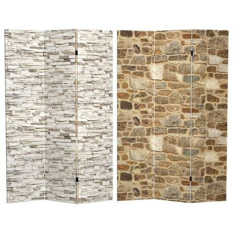 6' Tall Double Sided Stone Wall Canvas Room Divider