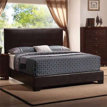 Coaster Conner Upholstered Faux Leather Queen Panel Bed in Brown