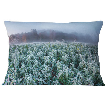 Frozen Hemp Field in Autumn Morning Landscape Printed Throw Pillow, 12"x20"