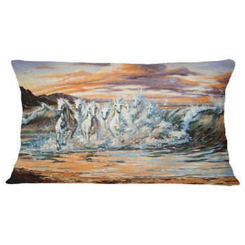 Horses From Waves Animal Throw Pillow, 12"x20"
