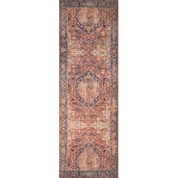 Red Navy Printed Polyester Layla Area Rug by Loloi II, 2'-6"x12'-0"