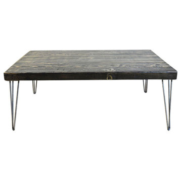 2.5" Thick Coffee Table, Reclaimed Wood, Hairpin Legs, 24x36x18, Clear Coat