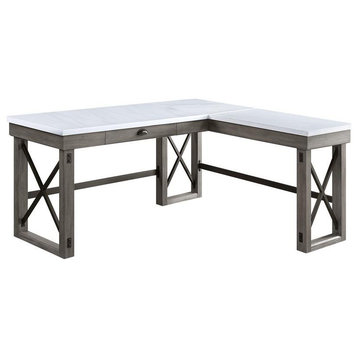 ACME Talmar Writing Desk with Lift Top in Marble Top and Weathered Gray Finish