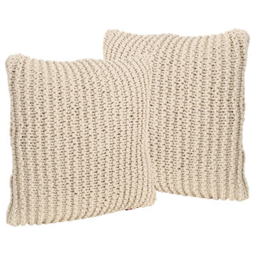 GDF Studio Tate Knitted Cotton Pillows, Set of 2, Beige
