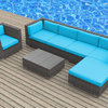 Lanai Outdoor Backyard Wicker Rattan Patio Furniture, 7-Piece Set, Sea Blue