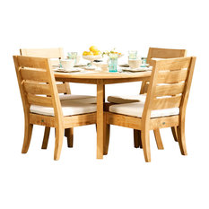 5-Piece Teak Outdoor Dining Set, 48" Round Table With 4 Armless Chairs
