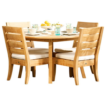5-Piece Teak Outdoor Dining Set, 48" Round Table With 4 Armless Chairs