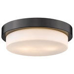 Golden Lighting - Golden Versa Flush 2-LT Flush Mount 1270-13 BLK - Matte Black - This flush mount brightens any room with its polished Matte Black finish and Opal Glass. The versatile, transitional style of the white glass and Matte Black finish lends itself to various styles without being obtrusive. This flush mount provides widespread ambient lighting and is a perfect fit for your home.