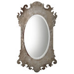 Uttermost - Uttermost Vitravo Oxidized Silver Oval Mirror - A Modern Take On A Classic Chippendale Inspired Design, This Elegant Piece Is Crafted From Thick, Laser Cut Iron Finished In A Burnished Oxidized Silver With An Aged Gray Wash. Mirror Has A Generous 1 1/4" Bevel.  Additional Product Information: Collection: Vitravo Size (inches): 0.8Lx19.875Wx35H Mirror/Glass Size (inches): 0.187Lx13Wx22.125H Item Weight (lbs): 11 Frame Finish: A Modern Take On A Classic Chippendale Inspired Design, This Elegant Piece Is Crafted From Thick, Laser Cut Iron Finished In A Burnished Oxidized Silver With An Aged Gray Wash. Material:  Mirror, Iron, Mdf Country: China