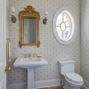 Powder Room in Creamy Blues, Whites, and Beige