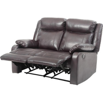 Glory Furniture Ward Faux Leather Double Reclining Loveseat in Dark Brown