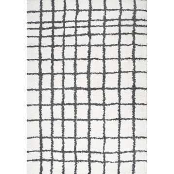Arenal Geometric Grid Shag, White/Black, 3'x5'
