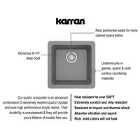 Karran Undermount Quartz Composite 17" Bar Single Bowl Sink, Grey