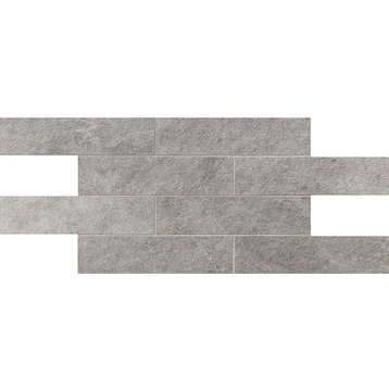 12"x24" Silver Flow Natural 2 3/4X11 1/2 Brick Mesh Mount Modern Mosaic