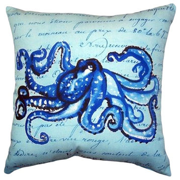Blue Script Octopus No Cord Pillow - Set of Two 18x18