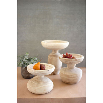 Kalalou Cfan1046 Set Of Three Turned Wooden Pedestals