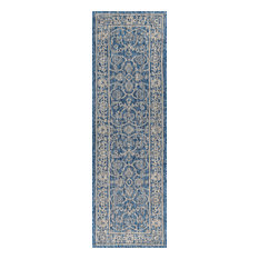 Palazzo Vine and Border Textured Weave Area Rug, Navy and Gray, 2'2"x8'