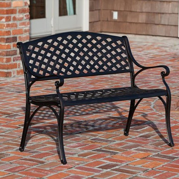 Antique Bronze Cast Aluminum Patio Bench - Kontiki Porch Seating - Cast Aluminum