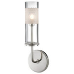 Hudson Valley Lighting - Wentworth 1-Light Wall Sconce, Polished Nickel - Taking inspiration from a honey hive, Wentworth adds fine details to a Mid-Century modern design. Tubes of mouth-blown glass leave the inner candlestick visible while blurring the Bulbs (Not Included) with a handcut, honeycombed pattern, creating a beautiful refractive ambiance. The chandelier's arms nest heirarchically in two-tiered, compact profusion; seen from below, one gets a sense of density and balance. The sconce allows for an up-close appreciation of the frosted pattern upon the glass.