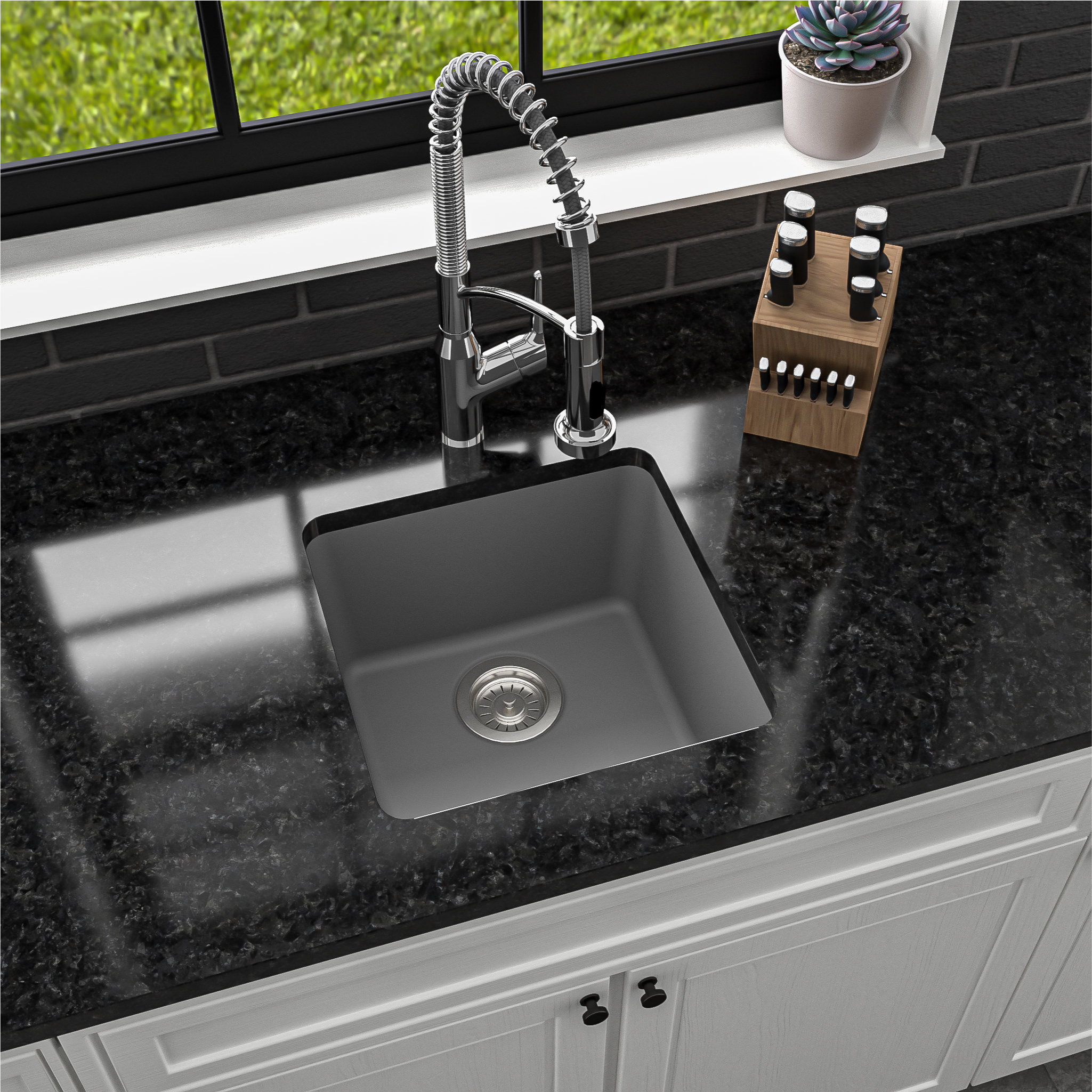 Karran Undermount Quartz Composite 17" Bar Single Bowl Sink, Grey