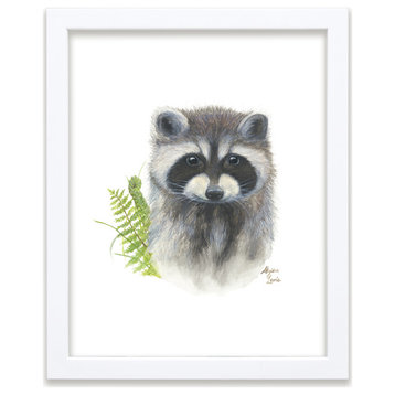 "Woodland Littles 2" Raccoon Individual Framed Print, White, 18"x24"