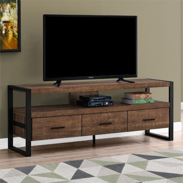 Pemberly Row Industrial 3 Drawer Wood TV Stand for TVs up to 60" in Brown