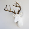 Faux Deer Head Wall Mount - 14 Point Stag Head Antlers, White and Bronze