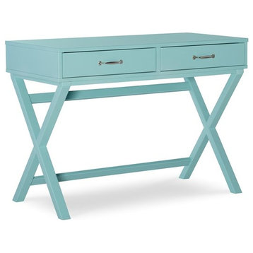 Linon Jenna 2-Drawer Wood Desk in Turquoise Blue