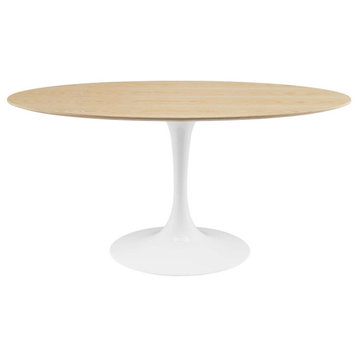 60" Dining Table, Oval, Natural Brown White, Metal, Modern, Hospitality
