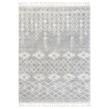 Well Woven Melody Tozi Moroccan Tribal Gray Shag Area Rug, 5'3" X 7'3"