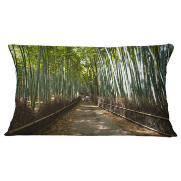 Wide Pathway in Bamboo Forest Forest Throw Pillow, 12"x20"
