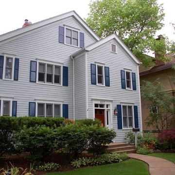 Light Mist Hardie Siding on Wilmette, IL Exterior Remodel Colonial Home