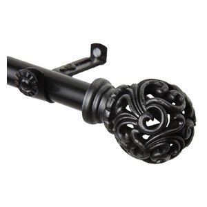28 to 48-Inch Black Rod Desyne Crest Double Window Curtain Rod Set