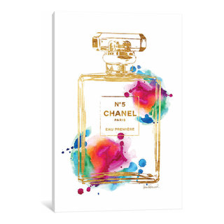 Amanda Greenwood Canvas Prints - Perfume Bottle, Gold & Rainbow ( Fashion > Fashion Brands > Chanel art) - 26x18 in