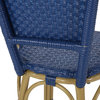 Cotterell Outdoor French Wicker and Aluminum 29.5" Barstools, Set of 4, Navy Blue/Bamboo Finish