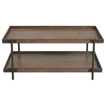 Kyra 42"L Oak and Metal Coffee Table, Shelf