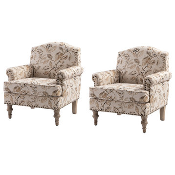 Lamber Wooden Upholstered Armchair With Camelback Set of 2, Gingen