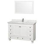 Wyndham Collection - Acclaim Single Bathroom Vanity With Mirror, 48" - Wyndham Collection Acclaim 48" Single Bathroom Vanity in White, White Carrera Marble Countertop, Undermount Square Sink, and 24" Mirror