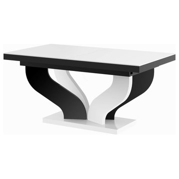 VIVA High Gloss Extendable Dining Table, White/Black