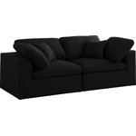 Meridian Furniture - Serene Linen Textured Fabric Deluxe Comfort 2-Piece Modular Sofa, Black - There's lots to love about the Serene linen textured deluxe cloud-like comfort modular collection, and this piece is not an exception. The soft black linen textured fabric is cozy and sleek to the touch while the overstuffed down/feather cushions provide gentle support so you can relax and unwind like a VIP. Customize your seating with this modular set by adding the pieces you like most. Latches under each piece make it easy to snap them into position for a look that's modern yet welcoming.