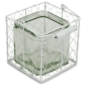 Laguna Wire Basket With Glass Jar, White, Large, Large