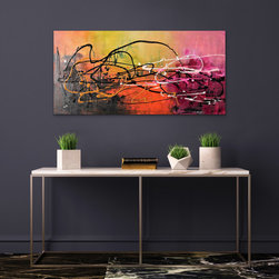 Preethi Arts - 48"x24" Twister Original Large Modern pink orange abstract art for minimal decor - Paintings