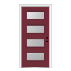 36"x80" 4-Lite Frosted LH Inswing Painted Fiberglass Front Door, 4-9/16" Frame