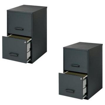 Scranton & Co 18" Deep 2 Drawer Metal File Cabinet in Black (Set of 2)