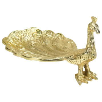 Serene Spaces Living Gold Peacock Tray, Aluminum Candy Dish, Single