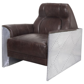Brancaster Accent Chair, Espresso Top Grain Leather and Aluminum