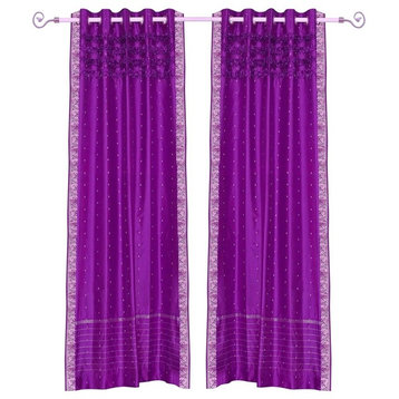Lined-Violet Red Hand Crafted Grommet Top  Sheer Sari Curtain Drape Panel-Piece